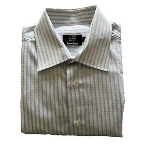 Ike Behar Men's Dress Shirt (16 2/2-L) L/S White w/BlueGeom. Pin Stripes A+
